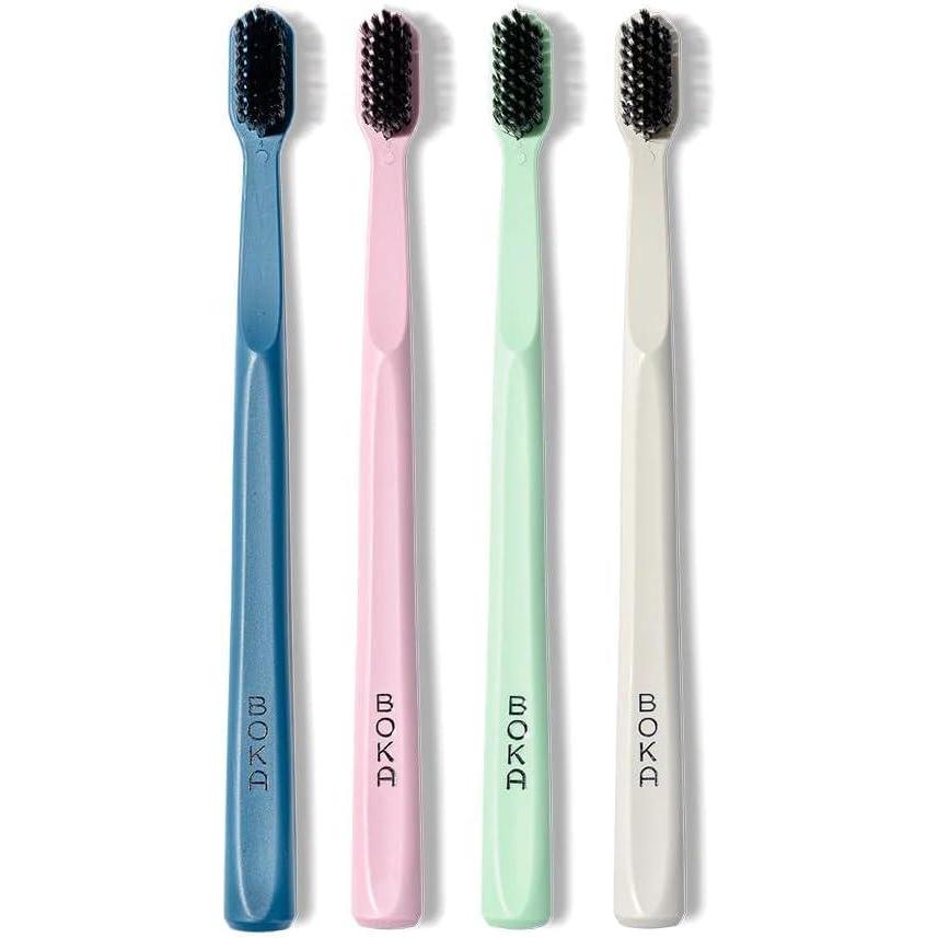 image:imageBoka Classic Manual Toothbrush with Extra Soft ActivatedCharcoal Tapered Bristles Bioplastic Handle That Includes Travel Cap DentistApproved Great for Adults and Kids Blue Pack of 1Multi Color