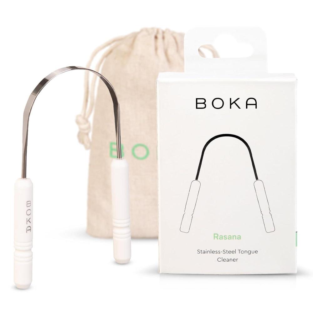 image:imageBoka Tongue Scraper for Adults amp Kids with Case  Stainless Steel Tongue Cleaner wLinen Travel Pouch  Scrubber to Remove Tongue Buildup and Freshens Breath Pack of 11 Count Pack of 1