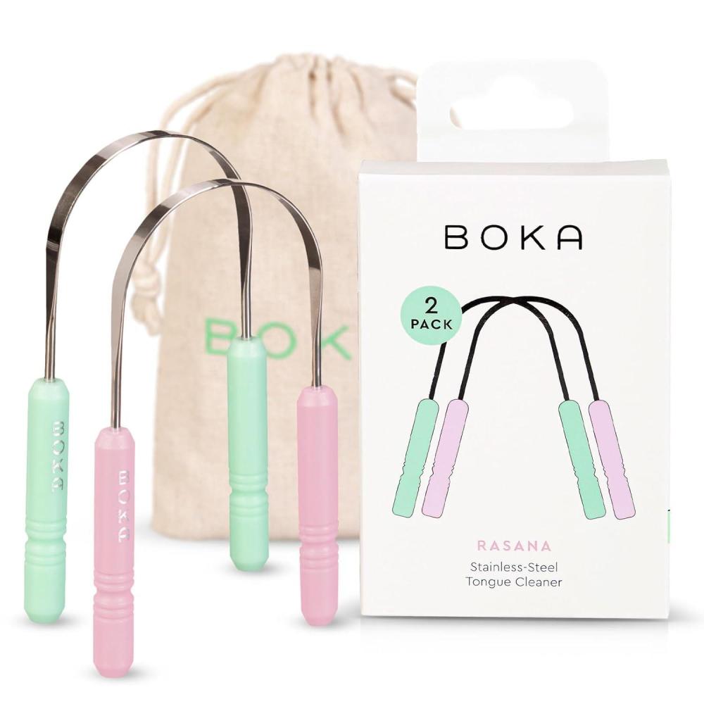 image:imageBoka Tongue Scraper for Adults amp Kids with Case  Stainless Steel Tongue Cleaner wLinen Travel Pouch  Scrubber to Remove Tongue Buildup and Freshens Breath Pack of 1Pack of 2