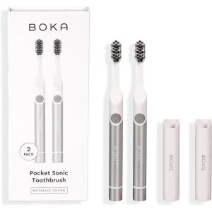 Boka 3.0 Electric Toothbrush for Adults w/ 2 Heads – Rechargeable Sonic Powered Tooth Brush – Charcoal Activated Bristles for Deep Cleaning – Dentist Recommended Oral Care – Charging Base w/Micro USB(Boka Pocket 2 pack)