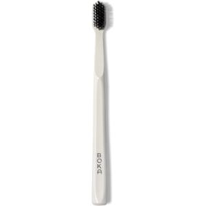 Boka Classic Manual Toothbrush with Extra Soft Activated-Charcoal, Tapered Bristles, Bioplastic Handle That Includes Travel Cap, Dentist-Approved, Great for Adults and Kids, Blue (Pack of 1)(White)