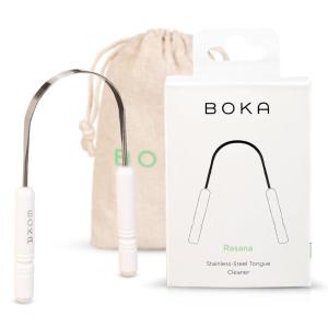 Boka Tongue Scraper for Adults & Kids with Case – Stainless Steel Tongue Cleaner w/Linen Travel Pouch – Scrubber to Remove Tongue Buildup and Freshens Breath (Pack of 1)(1 Count (Pack of 1))