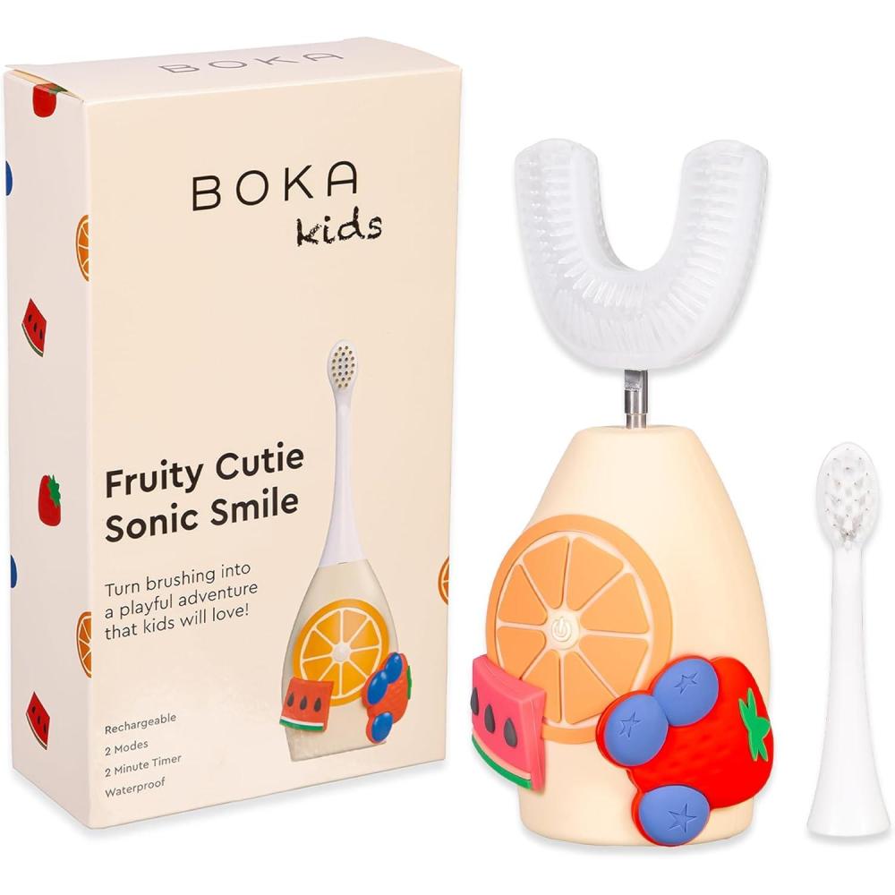 image:imageBoka Kids Sonic Electric Toothbrush  Rechargeable Sonic Powered Toothbrush  Food Grade Silicone Bristles for Deep Cleaning  Dentist Recommended Oral Care  U Brush and Nylon Brush SetSonic Toothbrush with 2 Heads