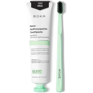 Boka Fluoride Free Toothpaste – Nano Hydroxyapatite – Ela Mint 4oz and Classic Manual Toothbrush, Mint