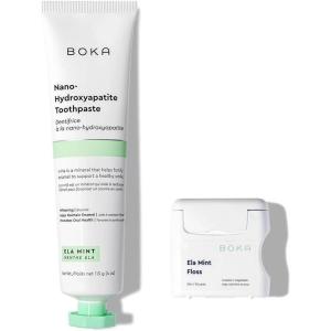 Boka Toothpaste + Floss Bundle, Ela Mint Nano-Hydroxyapatite, Fluoride-Free Toothpaste, 4oz 1Pk + Teflon-Free, Petroleum-Free Woven Dental Floss w/Natural Vegetable Wax, 30 Yards 1Pk