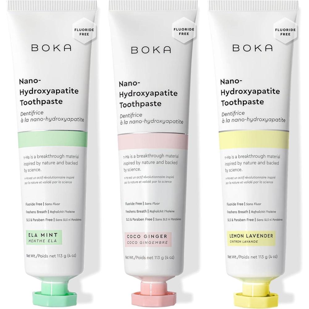 image:imageBoka Fluoride Free Toothpaste Nano Hydroxyapatite Toothpaste Appropriate for Sensitive Teeth  for Adult Oral Care  Ela Mint Flavor 34 Fl Oz 1Pk US ManufacturedL Ela Mint  Coco Ginger  Lemon Lavender