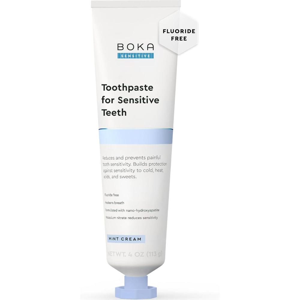 image:imageBoka Sensitive Toothpaste  Sensitive Teeth Relief Fluoride Free Nano Hydroxyapatite Potassium Nitrate for Tooth Sensitivity and Protection for Adults  Mint Coconut Cream 4 Fl Oz 1 Pk4 Ounce Pack of 1